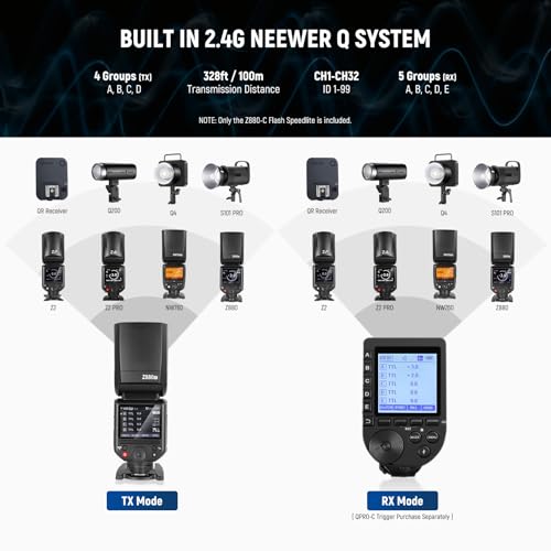 Image of NEEWER Z880-C 2.4G 76Ws TTL Camera Flash Speedlite Compatible with Canon, Compatible with Godox, Upgraded UI Adjustable Modeling Lamp TTL /M Quick Switch TCM Key 1 /8000s HSS 7.2V /3000mAh 600 Full Power