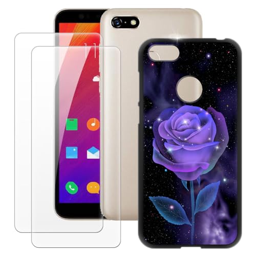 MILEGOO Lenovo A5 Funda + 2 Protectores de Pantalla de Vidrio Templado, Parachoques Ultrafino a Prueba de Golpes, Funda de Silicona TPU Suave para Lenovo A5 (5.45”)