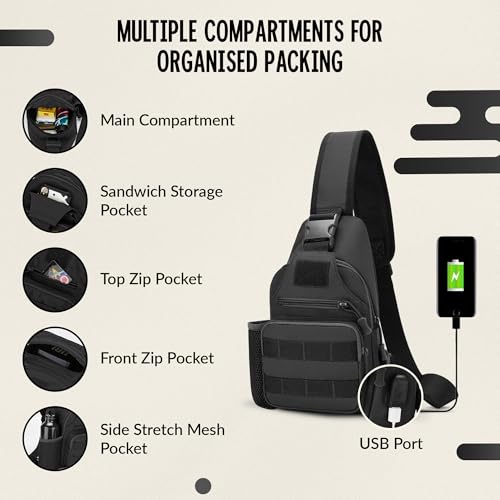 Image of CARRY TRIP OUTDOORS Sling Chest Bag, 900D Nylon Tactical MOLLE Compact Crossbody Camping, Hiking, Cycling, Travel Pack, Water-Resistant Shoulder Sling Bag for Men & Women