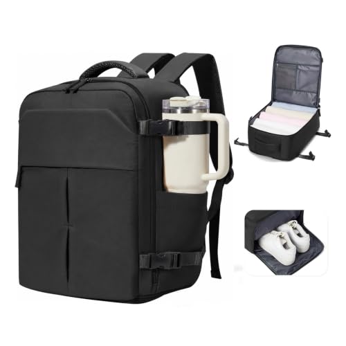 Image of suradar Travel Backpack for Women & Men,Airline Approved Carry On Backpack for Traveling Personal Item Bag Laptop Backpack with Shoe Compartment, Business Causal Weekender College Gym Backpack,Black
