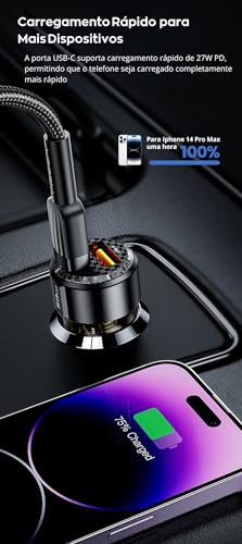 Carregador Veicular Toocki 60W Dual Port com USB-A e USB-C - Carregamento Ultra Rápido e Eficiente