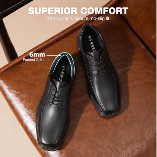 Image of HEEZ Mens Dress Shoes Black, Split Leather Oxford Shoes for Men Comfortable, Square Toe Casual Business Shoes Lace Up