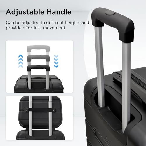 VANELC 4 Piece Hardshell Luggage Set Hardside Lightweight Suitcase with TSA Lock Spinner Wheels,Family Luggage Set(12/20/24/28in) (Black, 4PCS)3