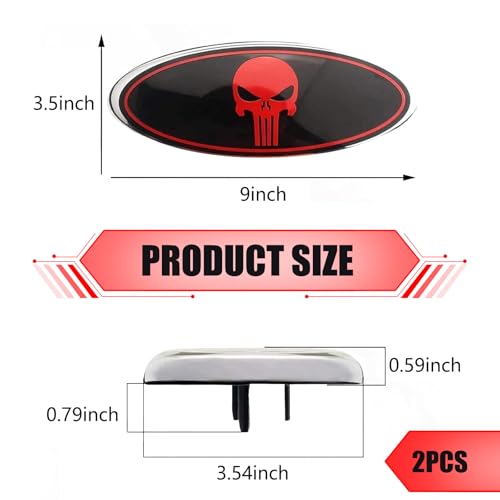 Image of 2 PCS Ford Front Grille Decoration Label, 9 inch x 3.5 inch Waterproof Rust-Proof Grille Hood Badge, Personalized Skull Self-Adhesive Nameplate, Compatible with Ford F150 F250 (Black & Red)