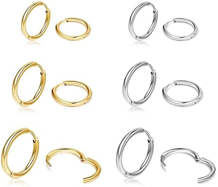 5-10 Pairs Small Hoop Earrings for Women Mens Stainless Steel Earrings Hypoallergenic Black Hoops Set