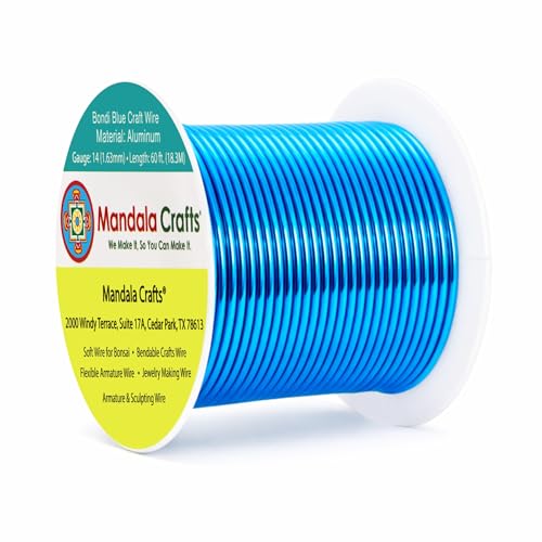 Image of Mandala Crafts 14 Gauge Bondi Blue Anodized Aluminum Craft Wire, 60 FT | Colored, Flexible, Bendable, for Bonsai, Armature, Sculpting, Wire Wrapping, Jewelry Making, Weather & Tarnish Resistant