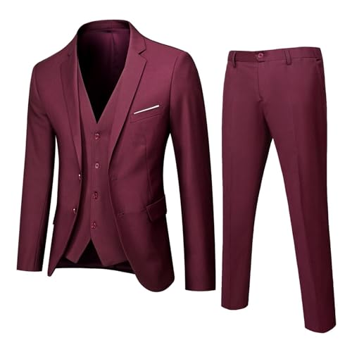 Mens 3 Piece Tuxedo Slim Fit Suit Sets One Button Blazer Jackets Lapel Vest Pant Dress Tux for Business Wedding Prom2