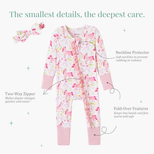 Image of PATPAT Bamboo Viscose Baby Footie with Headband, NB-2T | 2 Way-Zipper, Fold-over mittens and feet, Soft and Breathable, True to size, Stretchy for duration, Comfort in every season