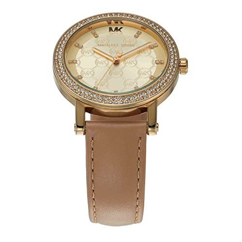 Image of Michael Kors Leather Analog Gold Dial Women Watch-Mk2986, Brown Band