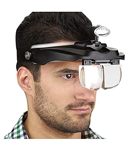 KP2® Adjustable Loupe ABS Headband Magnifying Glass with 4 LEDs Light Lamp 1.2X 1.8X 2.5X 3.5X Lens (Black) (1)