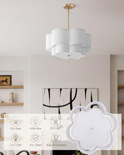 Image of 18 inch Gold Fabric Drum Chandelier, 3-Light Dining Room Light Fixture