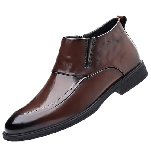 Men's Slip-On Side Zipper Dress Boots Winter Comfortable Business Formal High Top Leather Shoes for Wedding Groom