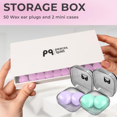 Image of Peace&Quiet PQ Wax Ear Plugs for Sleeping, Swimming - 50 Soft Noise Cancelling Silicone Gel Wax Earplugs for Sleep and Swimmers, Ear Protection with Sound Blocking Level of 32 Db,
