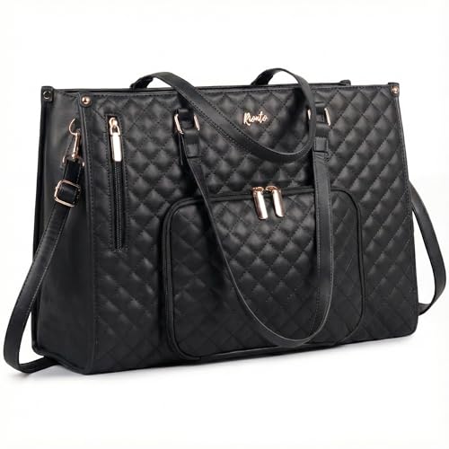 Image of RIONTO Elaris Tote Bag for Women With Insulated Lunch Compartment | Upto 15.6 inch | Water Resistant Handbag | Laptop Bags for Woman Office use with Multiple Compartments - Black