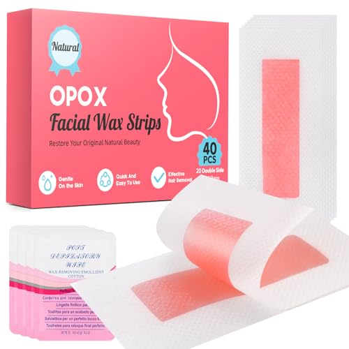 41XBuHGYdAL. SL500 OPOX 40PCS Facial Wax Strips for Hair Removal, Facial Hair Removal for Women, Waxing Kit for Women's Face, Bikini, Chest, Body, Arms, Legs, Back, & Brazilian | 40ct Waxing Strips & 4 calming Oil Wipes