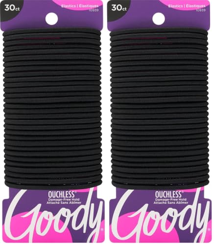 Goody Ouchless Elastic Hair Ties, 30 Ct, Black, 4MM Rubber Bands, Pain-Free