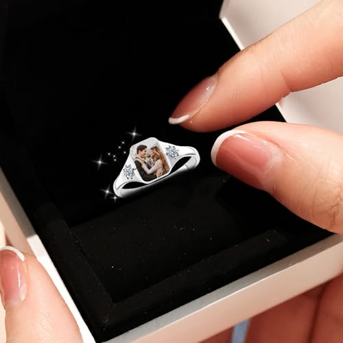 BAUMA AUTO Personalized Photo Ring Couple Picture Ring with Birthstone Custom Promise Rings Anniversary Jewelry Gift for Women Her4