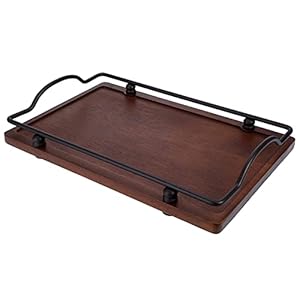 Vintage Wooden Tray with Metal Handle Decorative Wood Serving Tray for Coffee Table Farmhouse Rustic Table Centerpiece Tray Ottoman Tray for Home Decoration