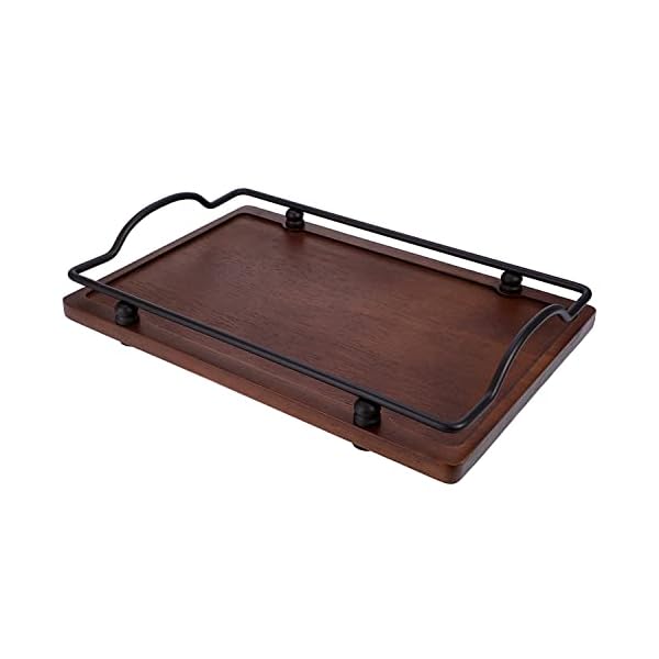 Laxioriew Vintage Wooden Tray with Metal Handle, Decorative Wood Serving Tray for Coffee Table, Farmhouse Rustic Table Centerpiece Tray Ottoman Tray for Home Decoration