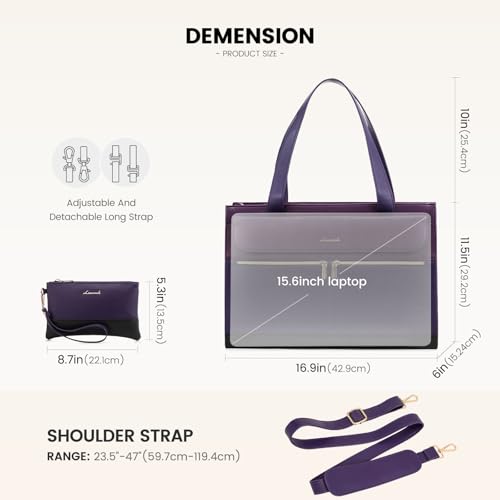 Image of LOVEVOOK Laptop Bag for Women 15.6 Inch Tote Work Professional Leather Computer Briefcase Waterproof Handbag Shoulder Large Capacity Business Teacher Office Crossbody Purse