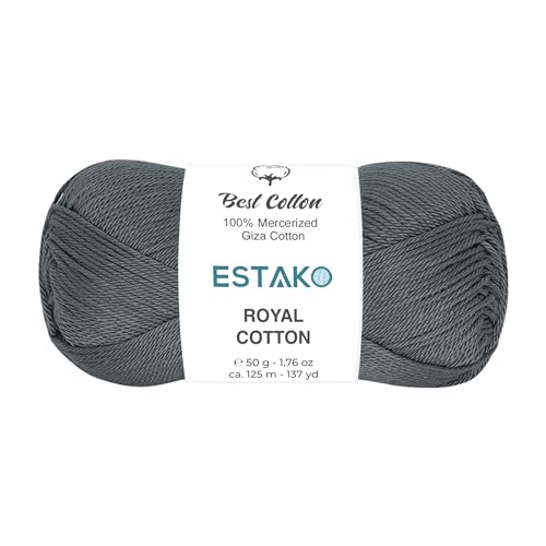 Image of Estako Royal Cotton, 100% Mercerized Giza Cotton Yarn, Soft, Super Fino 1 for Crochet and Knitting 1.76 Oz (50g) / 137 Yrds (125m) (5055 - Dark Grey)