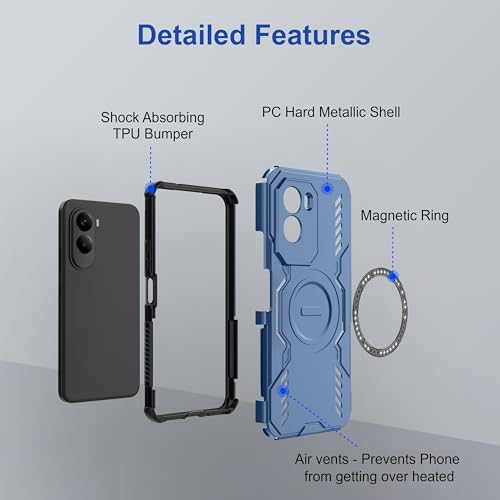Image of Zapcase Back Case Cover for Poco M7 Plus 5G | Magnetic Case with Built-in Metal Ring | Supports MagSafe Charger, Wallet & Car Mount | Shockproof Hybrid PC + TPU | Blue
