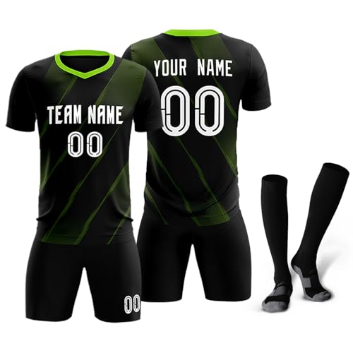 Generic Personalized Soccer Jersey Set Custom Soccer Shirt Shorts for Kids Adults Printed Any Name Number Logo, Black/White/Green