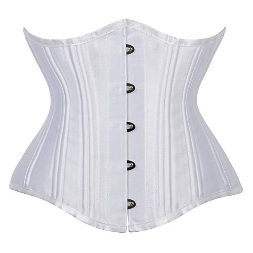 ZL Magic Women's 26 Steel Boned Corset Short Torso Heavy Duty Waist Trainer Corset for Weight Loss (Small, White-satin)