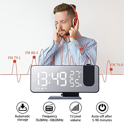 LITEYPP Radio Reveil Projection Plafond, 180° Projecteur Réveil Radio