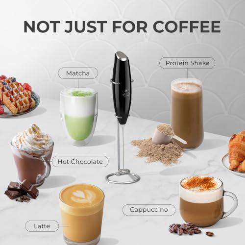 Image of Zulay Kitchen Powerful Milk Frother Wand With Duracell Batteries - Ultra Fast Handheld Drink Mixer - Electric Whisk Foam Maker for Coffee, Lattes, Cappuccino & Matcha - Z1 Motor - Metallic Black