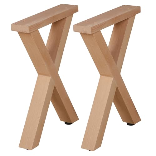 Texphw 16 Inch X Shape Wood Furniture Legs - Table & Bench Replacement Legs Set of 2 - Rustic Modern Style - Square Unfinished Wooden Legs, Heavy Duty DIY Industrial