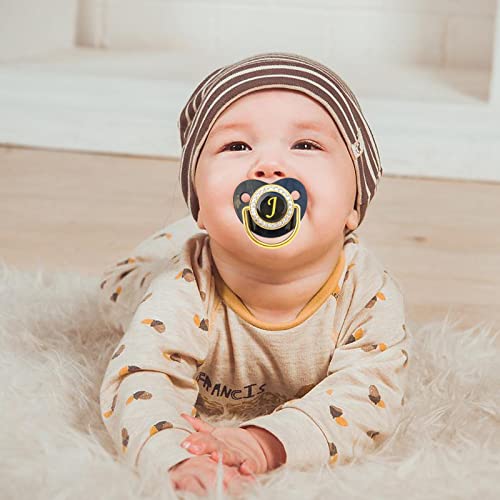 Image of Bling Personalized Black Baby Pacifier with Pacifier Clips and Anti-dust Cover A-Z 26 Letters(Black,I)