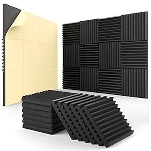 12 Pack Acoustic Panels Self-Adhesive, 1″ X 12″ X 12″ Quick-Recovery Sound Proof Foam Panels, Acoustic Foam Wedges High Density, Soundproof Wall Panels for Home Studio,Carbon Black