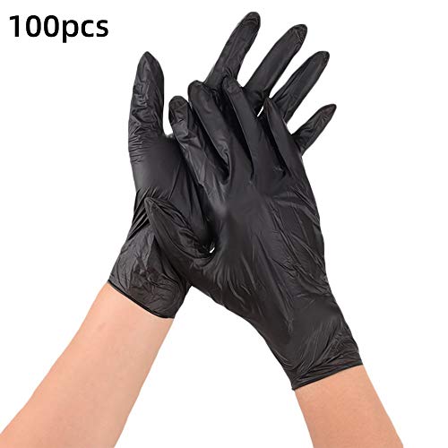 MoO1deer 100Pcs Protective Gloves Protection Supplies Hygiene Protective Disposable PVC Gloves for Kitchen Cooking Cleaning Black M