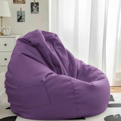 Image of 4XL Leatherette Bean Bag Chair with Footrest & Cushion with Beans Filled (Ready to Use) Color- (Purple, Bean Bag Only)