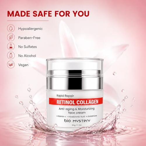 Image of Collagen + Retinol + Hyaluronic Cream with Vitamin C & Glutathione | Daily Lightweight Anti-Aging Moisturizer for Face & Neck - 50 gm / 1.7 fl oz