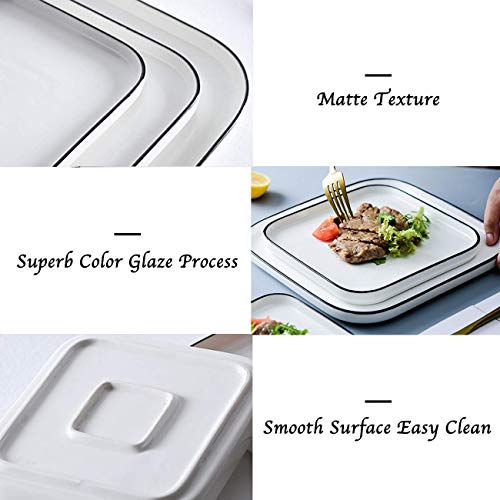 Eglaf 8'' Ceramic Square Dinner Plates - Black Edge Porcelain Dish For Salad, Pie, Steak, Pizza, Pasta - Family Dining, Party, Entertain Guests, Restaurant Serving Plates (Set Of 4) #TOP2