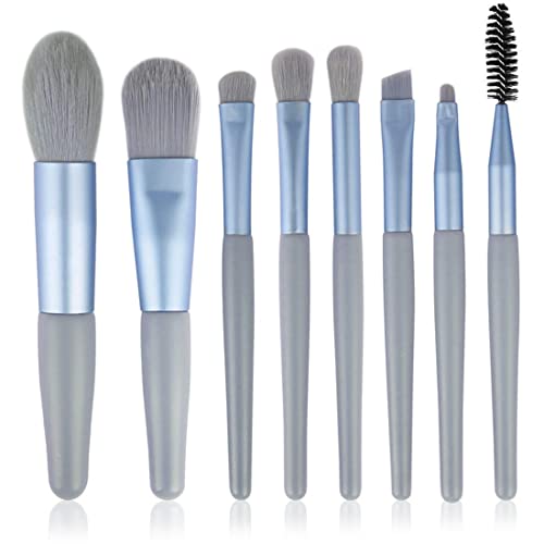 PLABBDPL Make up Pinsel 8Pcs Professionelles Makeup Pinselset Geschenkset für das Concealer Liquid Foundation Blusher Eye Makeup mit Exquisiter Ledertasche (Blau) Cover