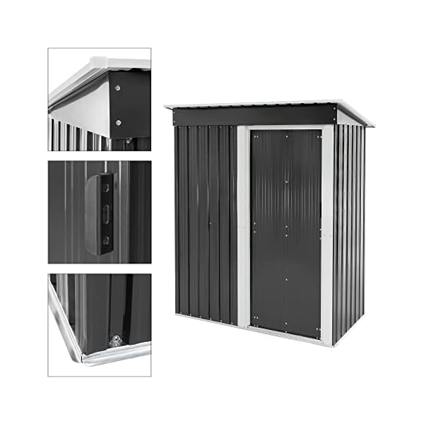 ML-Design Metall Gerätehaus mit Pultdach, Schiebetür und Fundament, 150x184x76 cm, Dunkelgrau, Stahl Geräteschuppen… – Bild 4