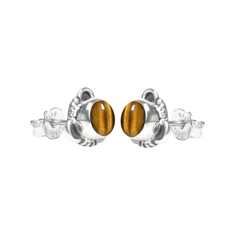 Tiger Eye Stone Post Stud Earrings 925 Sterling Silver Gemstone Stud Earrings For Girls Women Jewellery Handmade Earring