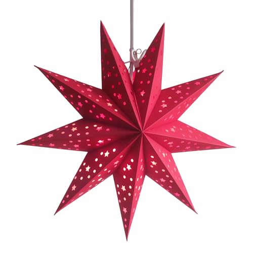 Farol de papel con forma de estrella, pantalla hueca, decoración colgante de nueve puntos, faroles de estrella, para dormitorio, camping, Navidad, habitación al aire libre, techo, interior, hogar