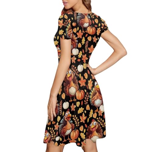 Image of POLERO Sunflower Dress for Women Floral Summer Dresses Short Sleeve Casual Sundresses Midi Dresses