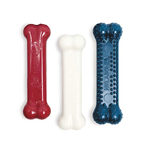 Nylabone Original Bone Power Chew Toy Value Pack for Dogs, Durable Dog Toys for Aggressive Chewers, Long Lasting Chicken, Bacon, and Peanut Butter Flavor, Small Dogs - Up to 25 Ibs, 3 Pack by Nylabone - Used condition - US$8.72