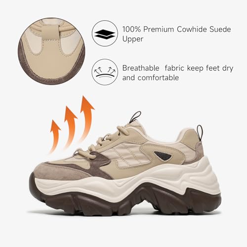 BEAU TODAY Chunky Sneakers for Women,Dad Shoes for Women,Lace Up Fashion Slip-on Comfortable Leather Tennis Shoes2