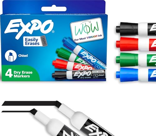 Image of EXPO Dry Erase Markers, Low Odor Ink, Assorted Colors, Chisel Tip - Whiteboard, Calendar, Organization, Essential Supplies for Office, School, Classroom, Teachers, 4 Count (Pack of 12)