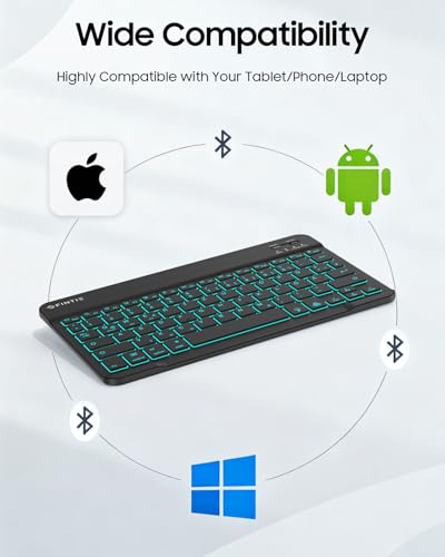 FINTIE Bluetooth Tastatur mit Hintergrundbeleuchtung in 7 Farben, Tablet Tastatur mit deutschem Layout QWERTZ für iPad/iPhone, Samsung/Xiaomi/Honor Pad (Kompatibel mit Windows, Android, IOS), Schwarz 2