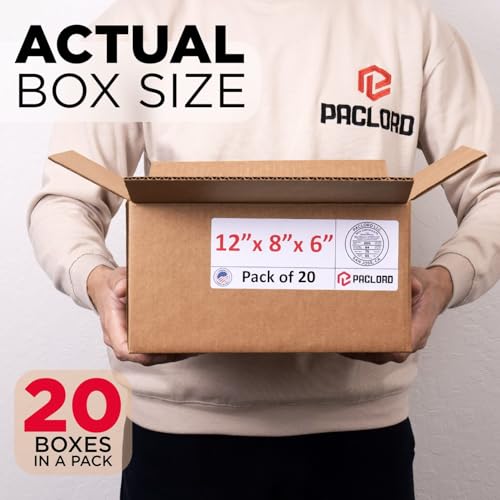 Image of Small Cardboard Boxes 12 inchL x 8 inchW x 6 inchH (Pack of 20) - USA-Made Packing Boxes for Moving, Shipping, or Storage - USPS, UPS, FedEx Approved - Professional Packing Supplies for Moving