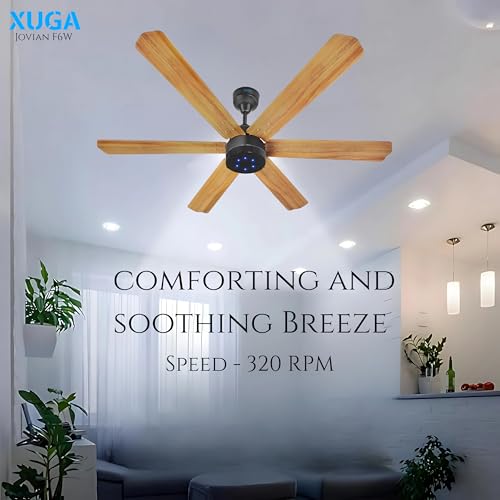 Image of XUGA Jovian F6W Premium Smart 1200mm, BEE 5-star BLDC fan,6 Blade,Remote Ceiling fan for Home, 100% Copper Motor,Energy Saving, High Air Delivery,LED Light, Wooden (Pack of 2)(5 Year Warranty)