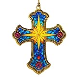 Adorno de Navidad de cruz de vidrieras, decoración religiosa cristiana, cruz colgante acrílica con impresión UV para árbol de vacaciones, cristiano para mujeres, hombres y hogar familiar