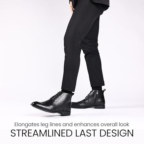 Image of Holy dove Men's Dress Boots Side Zipper Comfort Full-Grain Leather Business Office Cap Toe Oxford Short Ankle Boot